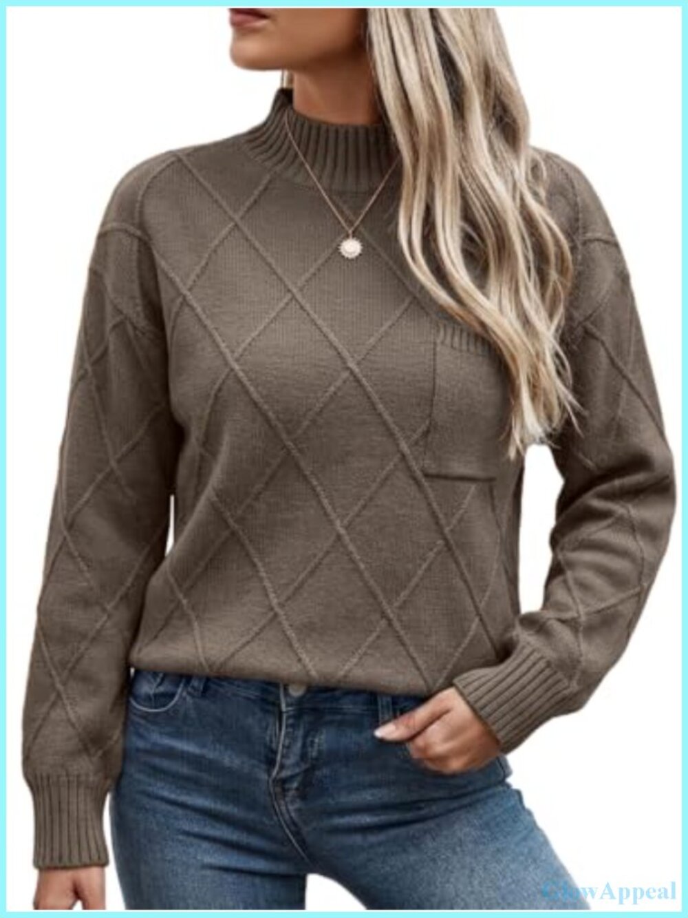 Mock Neck Chunky Knit Sweater Women Loose Fit Pullover Jumper